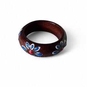 Artisan Wooden Flower Ring Boho Style